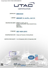 환경시스템 인증서 : ISO14001 (멕시코1공장)